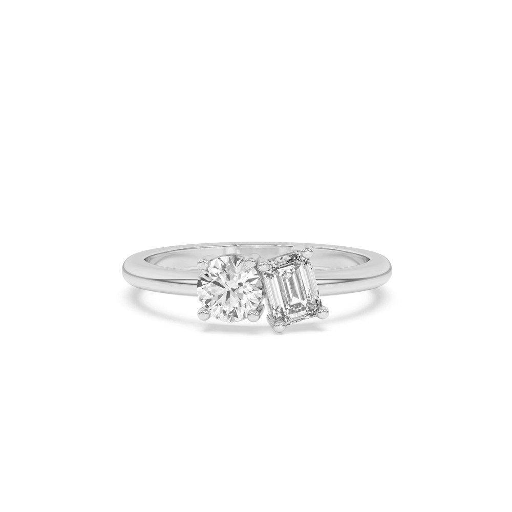 360 degree view of Toi et Moi Round and Emerald Lab Ring (1.00 cttw)
