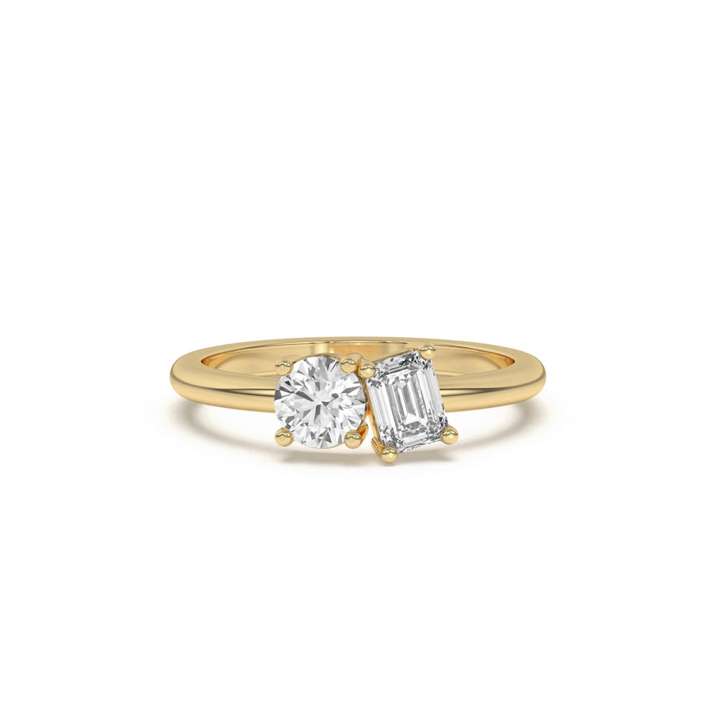 360 degree view of Toi et Moi Round and Emerald Lab Ring (1.00 cttw)