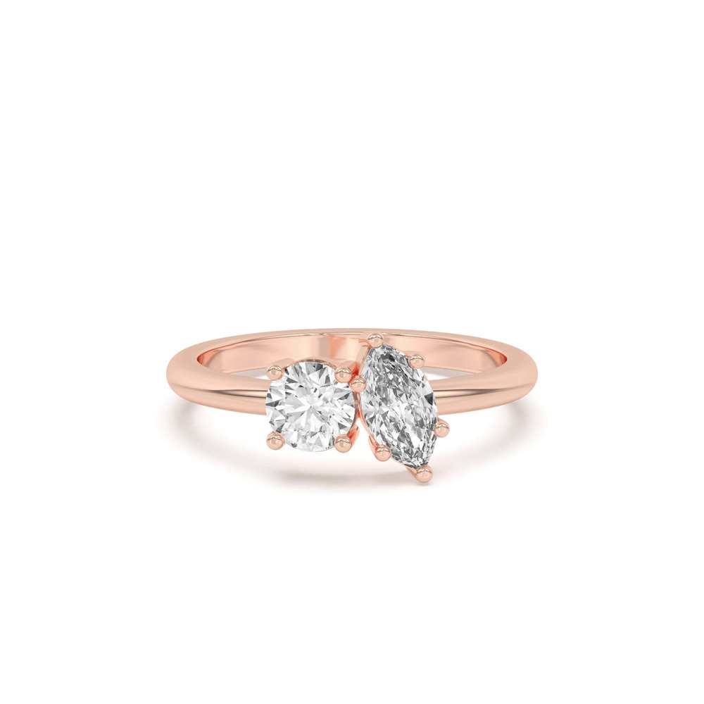 360 degree view of Toi et Moi Round and Marquise Lab Ring (1.00 cttw)