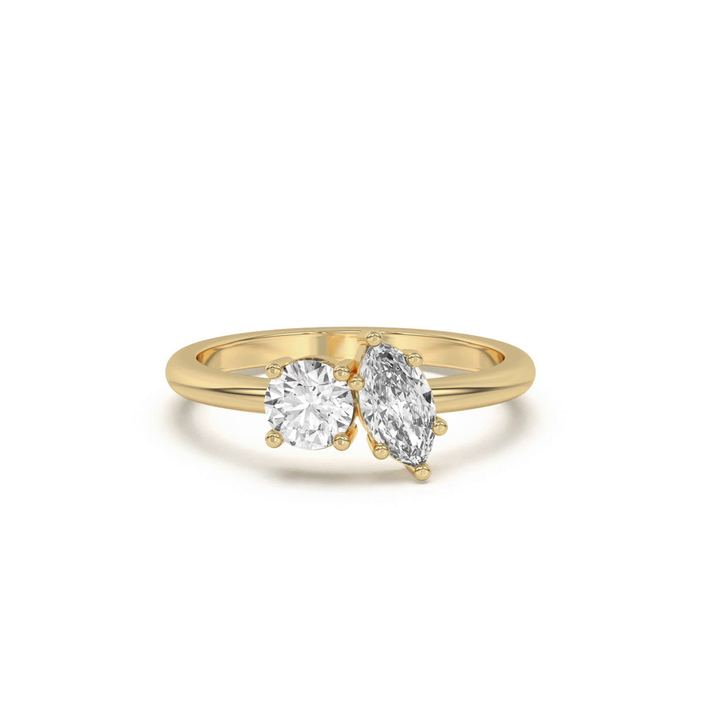 360 degree view of Toi et Moi Round and Marquise Lab Ring (1.00 cttw)
