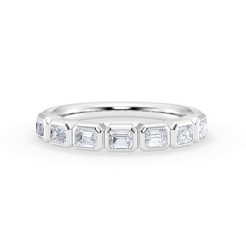 360 degree view of East-West Emerald-Cut Diamond Bezel Band