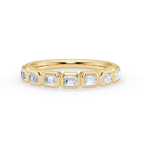 360 degree view of East-West Emerald-Cut Lab Diamond Bezel Band
