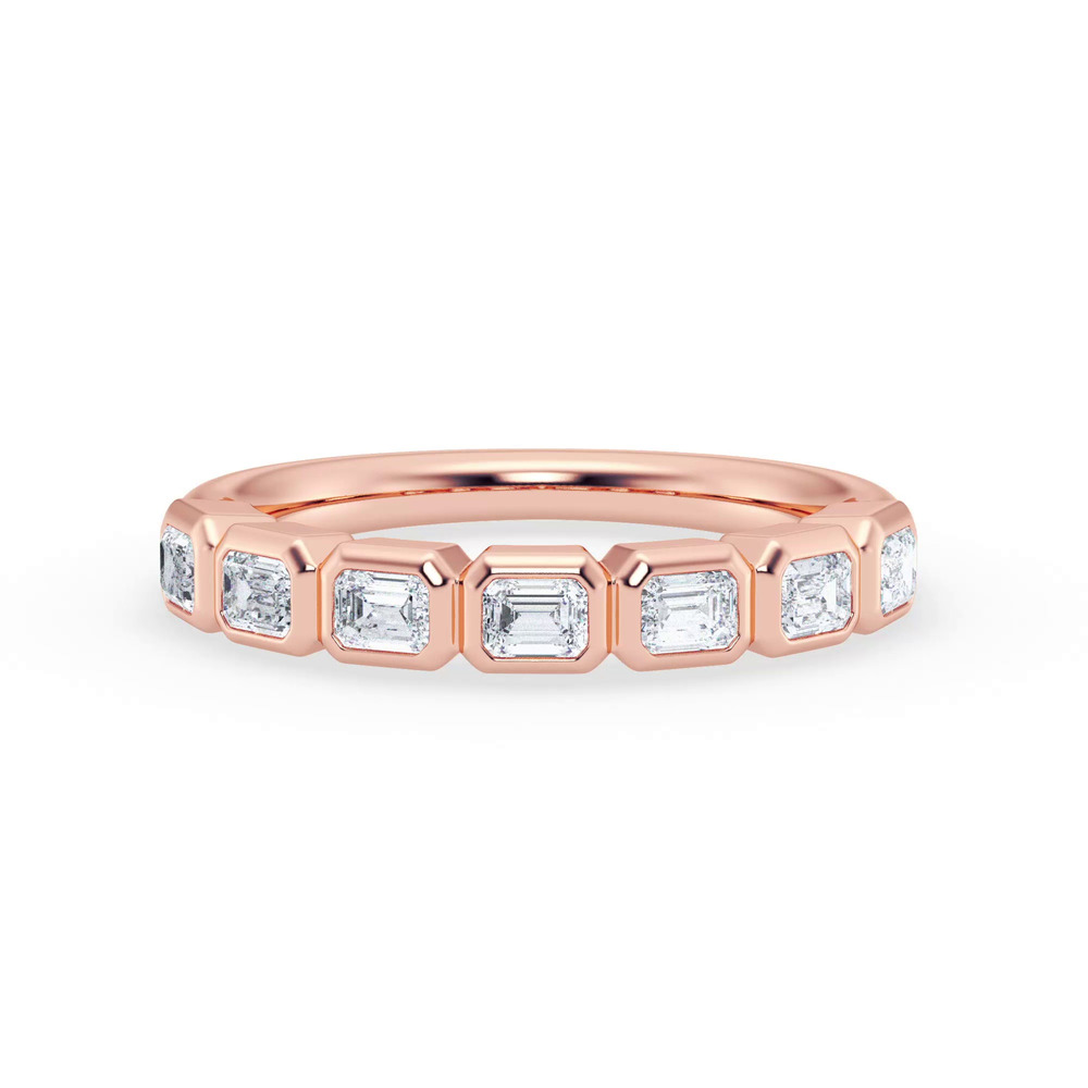 360 degree view of East-West Emerald-Cut Lab Diamond Bezel Band