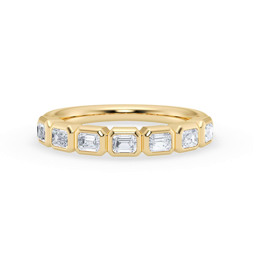 360 degree view of East-West Emerald-Cut Lab Diamond Bezel Band