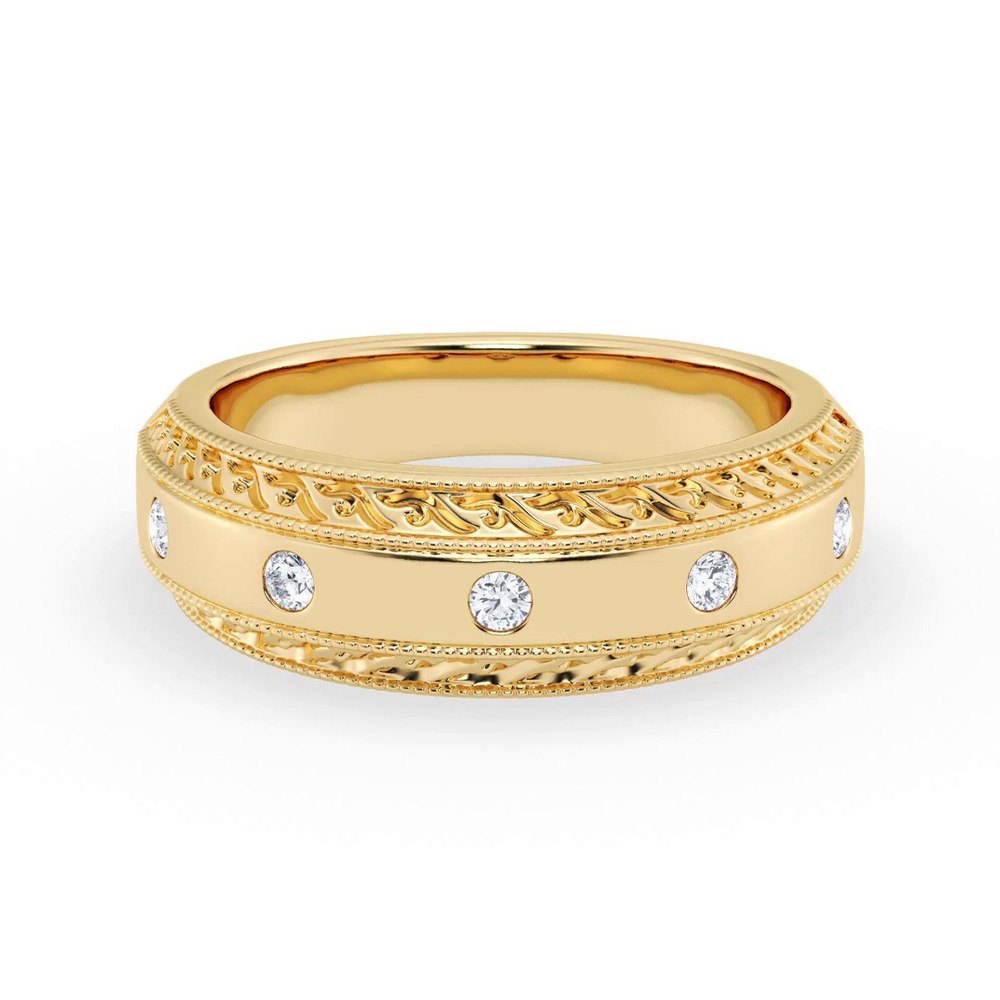 360 degree view of Engraved Lab Diamond Milgrain Band (7.5mm)