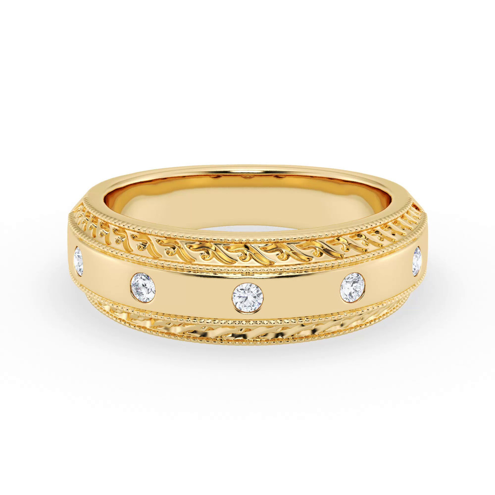360 degree view of Engraved Lab Diamond Milgrain Band (7.5mm)