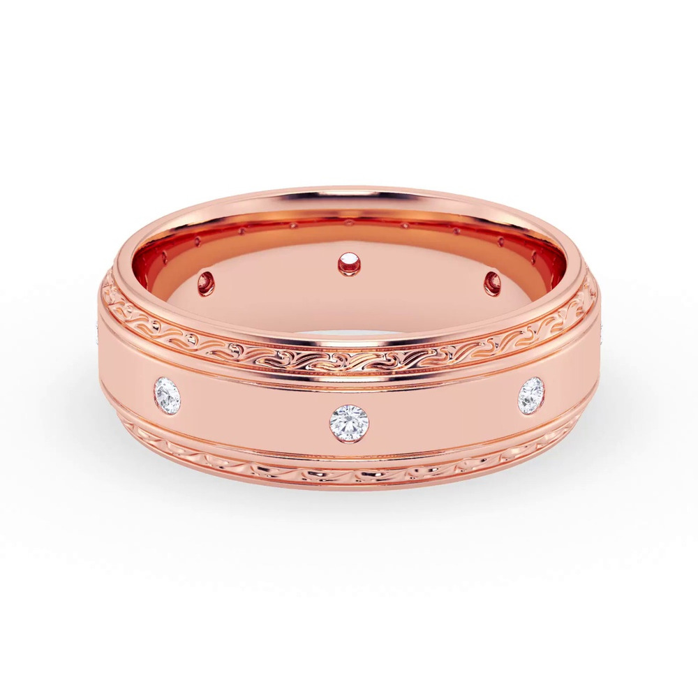 360 degree view of Engraved Diamond Beveled Eternity Band (8mm)