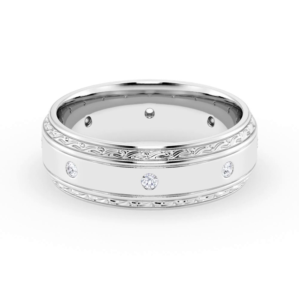 360 degree view of Engraved Diamond Beveled Eternity Band (8mm)
