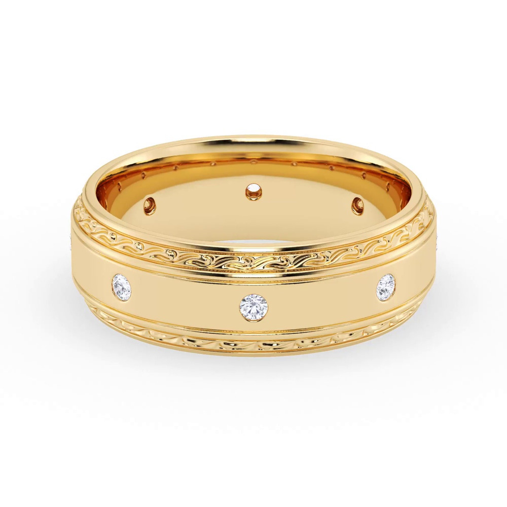 360 degree view of Engraved Diamond Beveled Eternity Band (8mm)