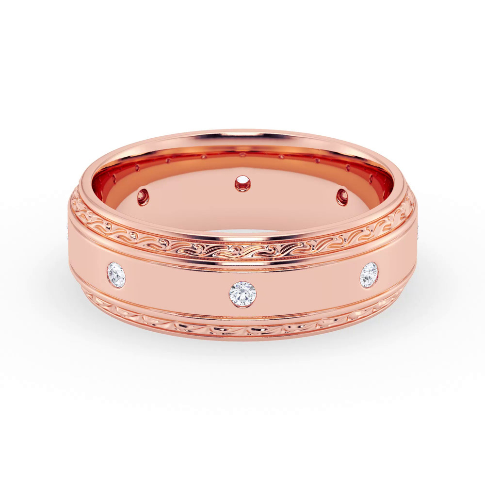 360 degree view of Engraved Diamond Beveled Eternity Band (8mm)