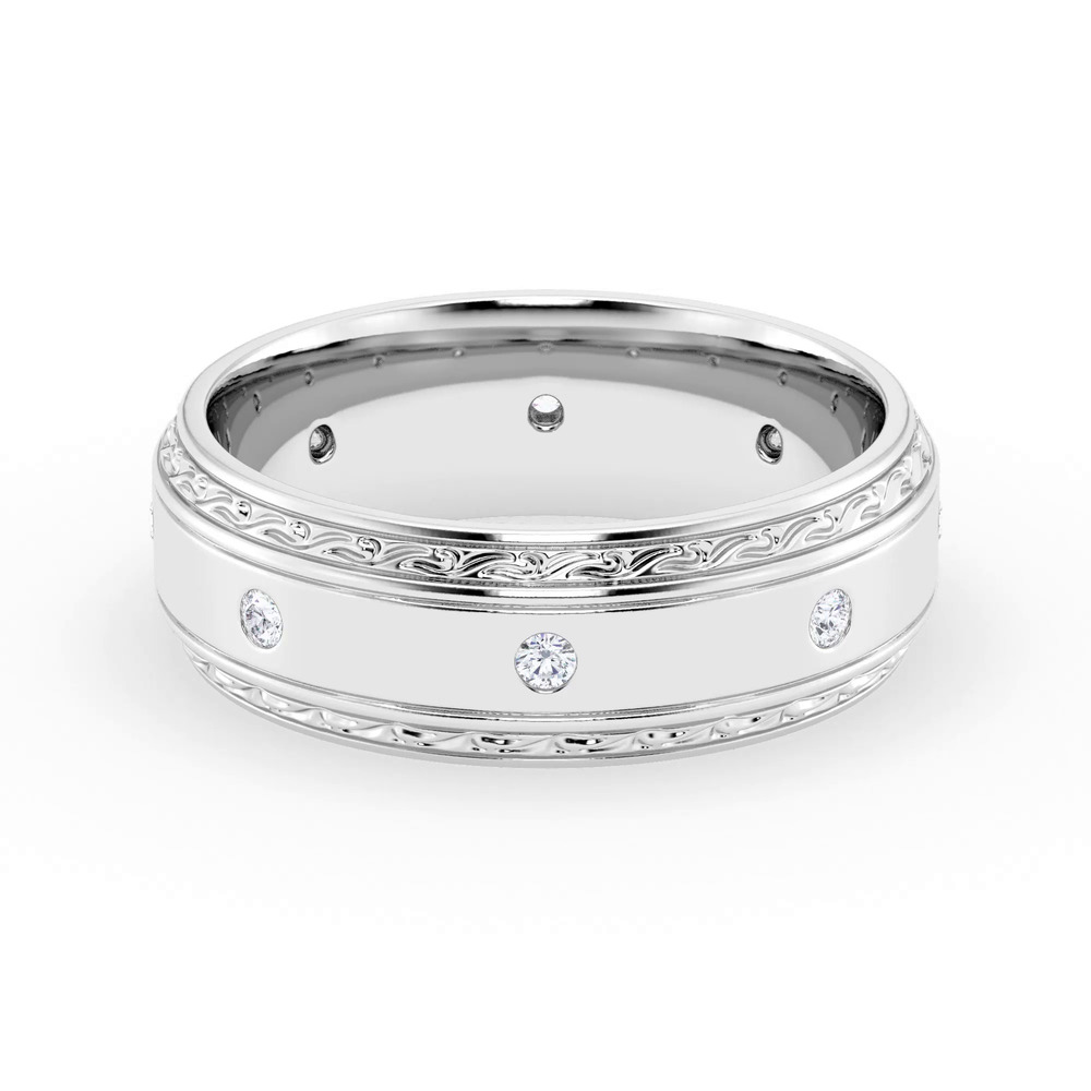 360 degree view of Engraved Diamond Beveled Eternity Band (8mm)