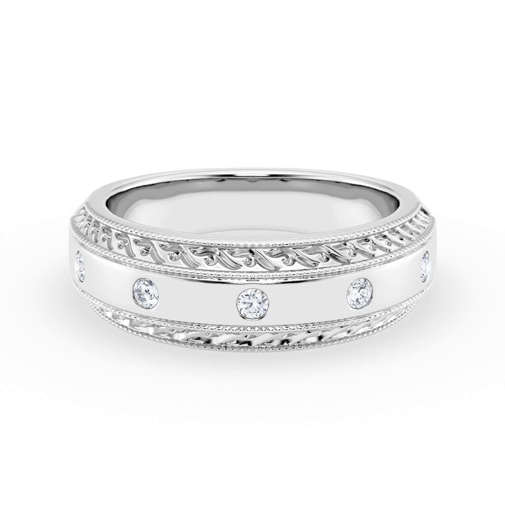 360 degree view of Engraved Diamond Milgrain Band (7.5mm)