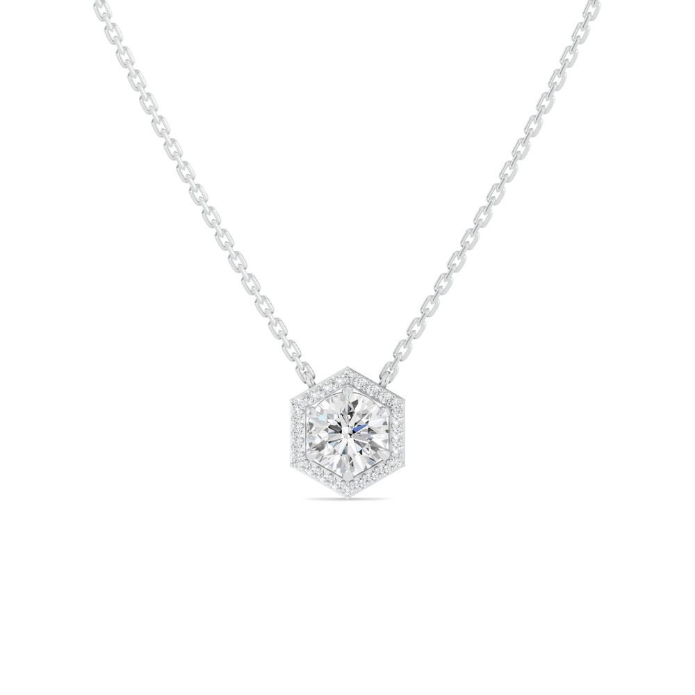 360 degree view of Hexagon Halo Lab Diamond Pendant