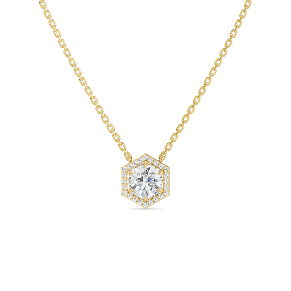 360 degree view of Hexagon Halo Lab Diamond Pendant