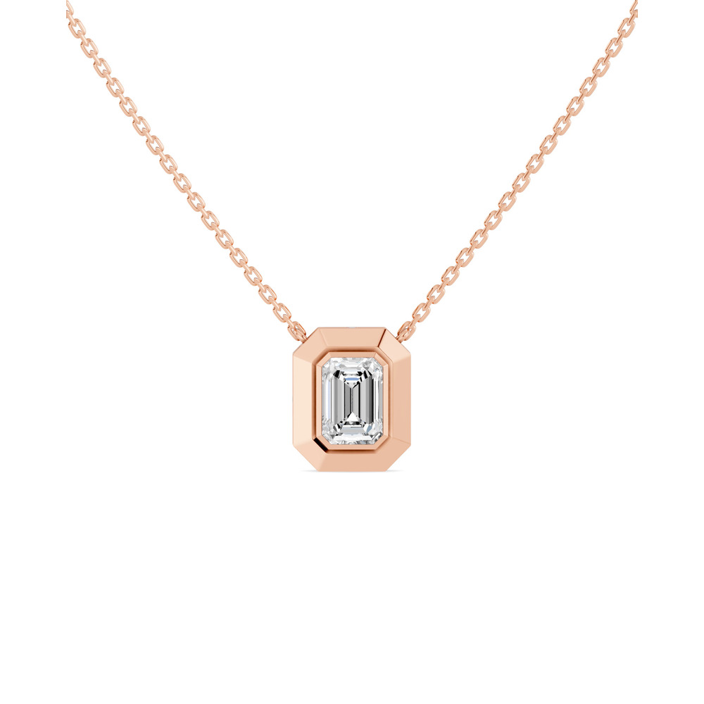 360 degree view of Faceted Bezel Emerald Lab Diamond Necklace (3.10 ct.)