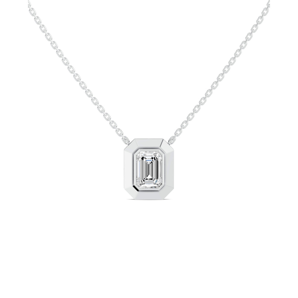 360 degree view of Faceted Bezel Emerald Lab Diamond Necklace (3.10 ct.)