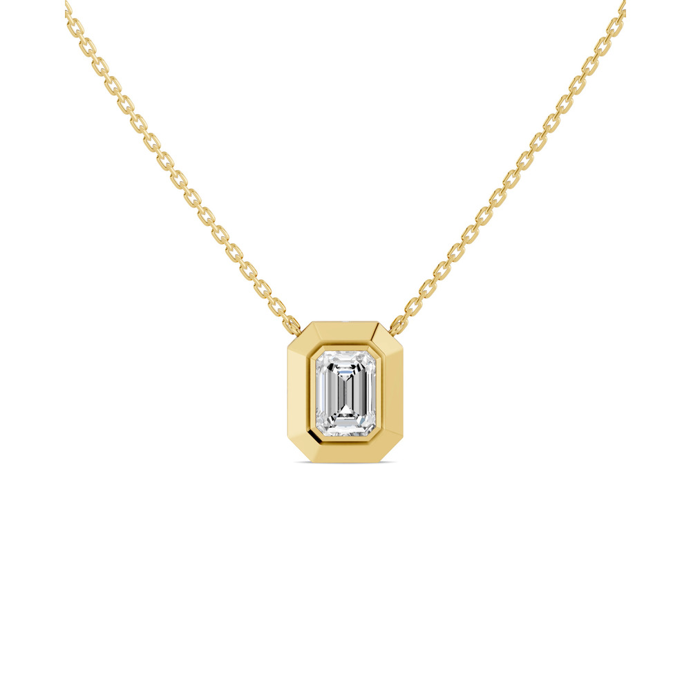 360 degree view of Faceted Bezel Emerald Lab Diamond Necklace (3.10 ct.)