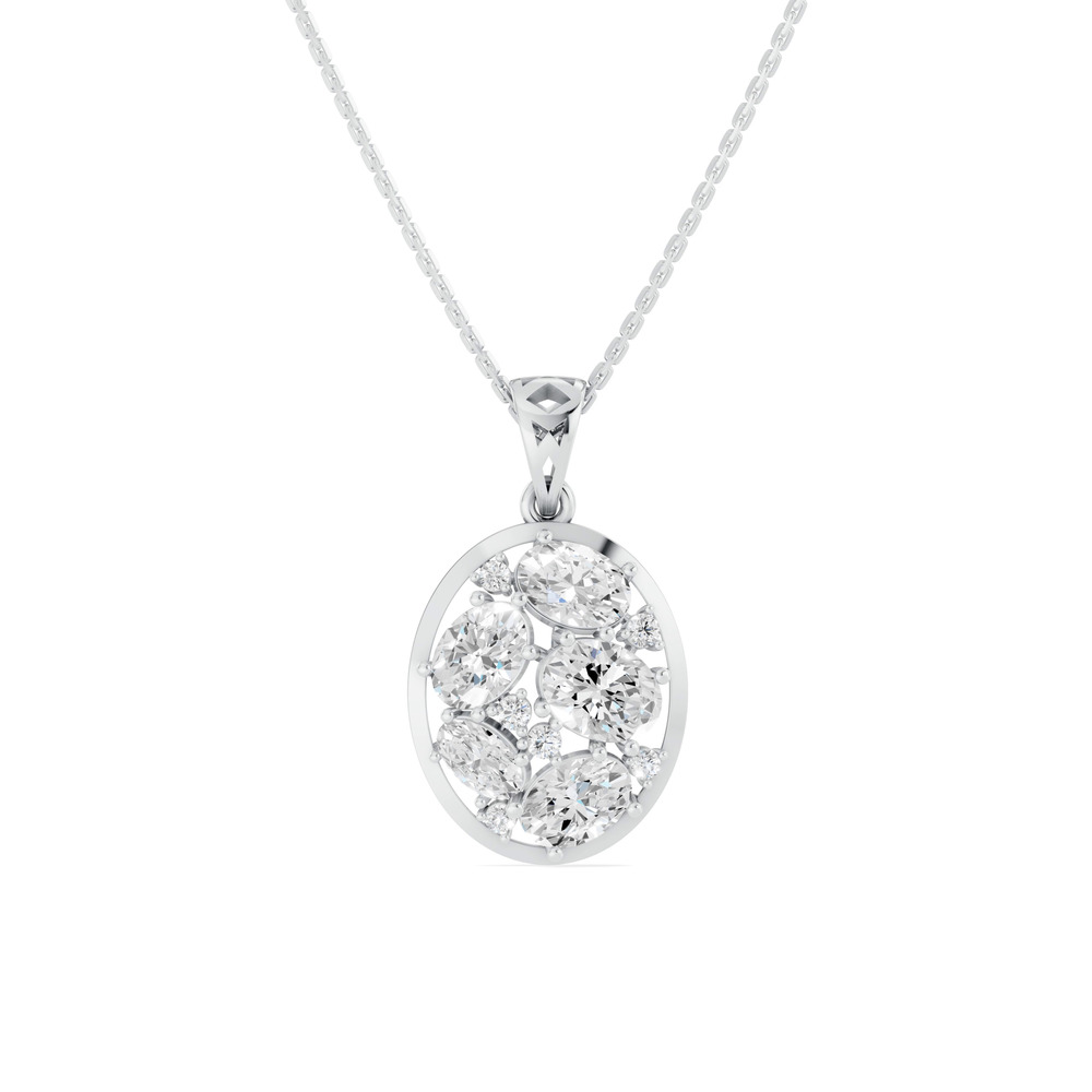 360 degree view of Mixed-Shape Oval Frame Lab Diamond Necklace (3.70 ct.)