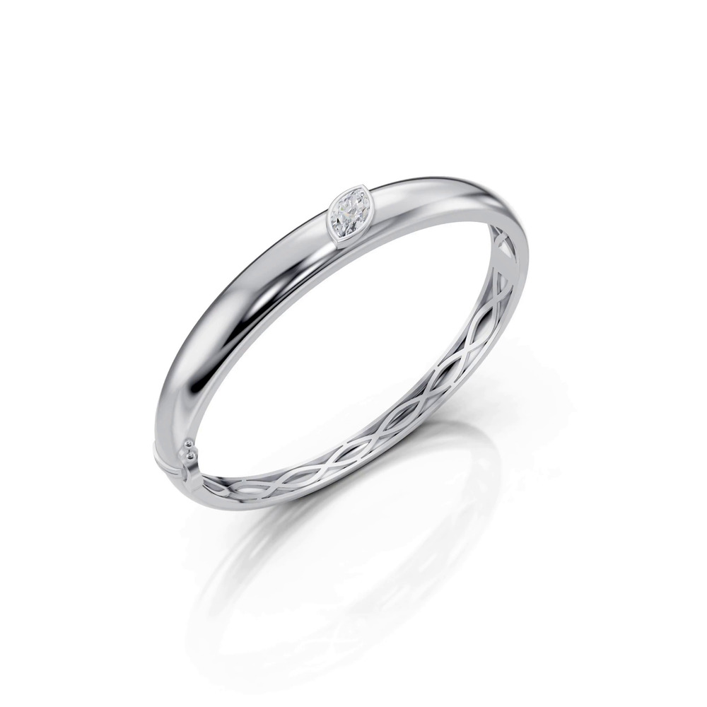 360 degree view of Marquise Lab Diamond Silver Bangle Bracelet