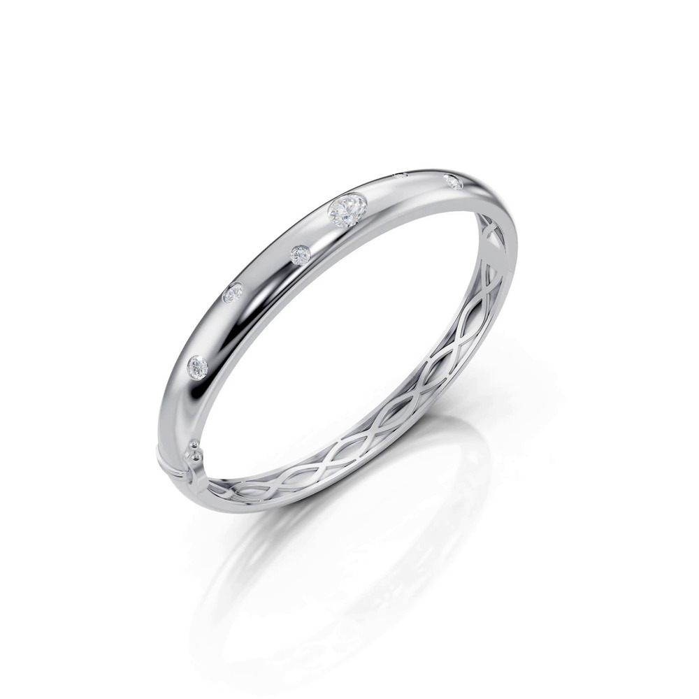 360 degree view of Scattered Lab Diamond Silver Bangle Bracelet