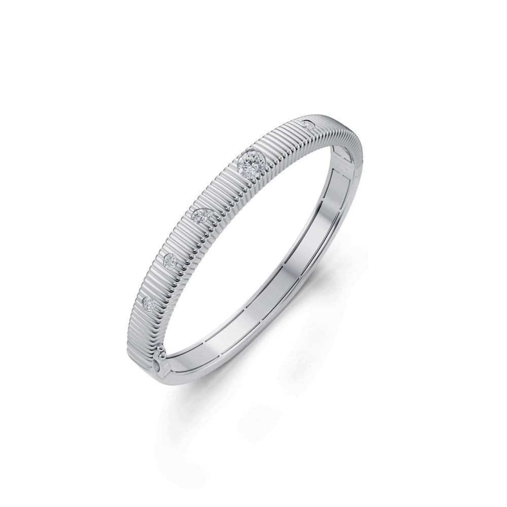 360 degree view of Fluted Lab Diamond Silver Bangle Bracelet