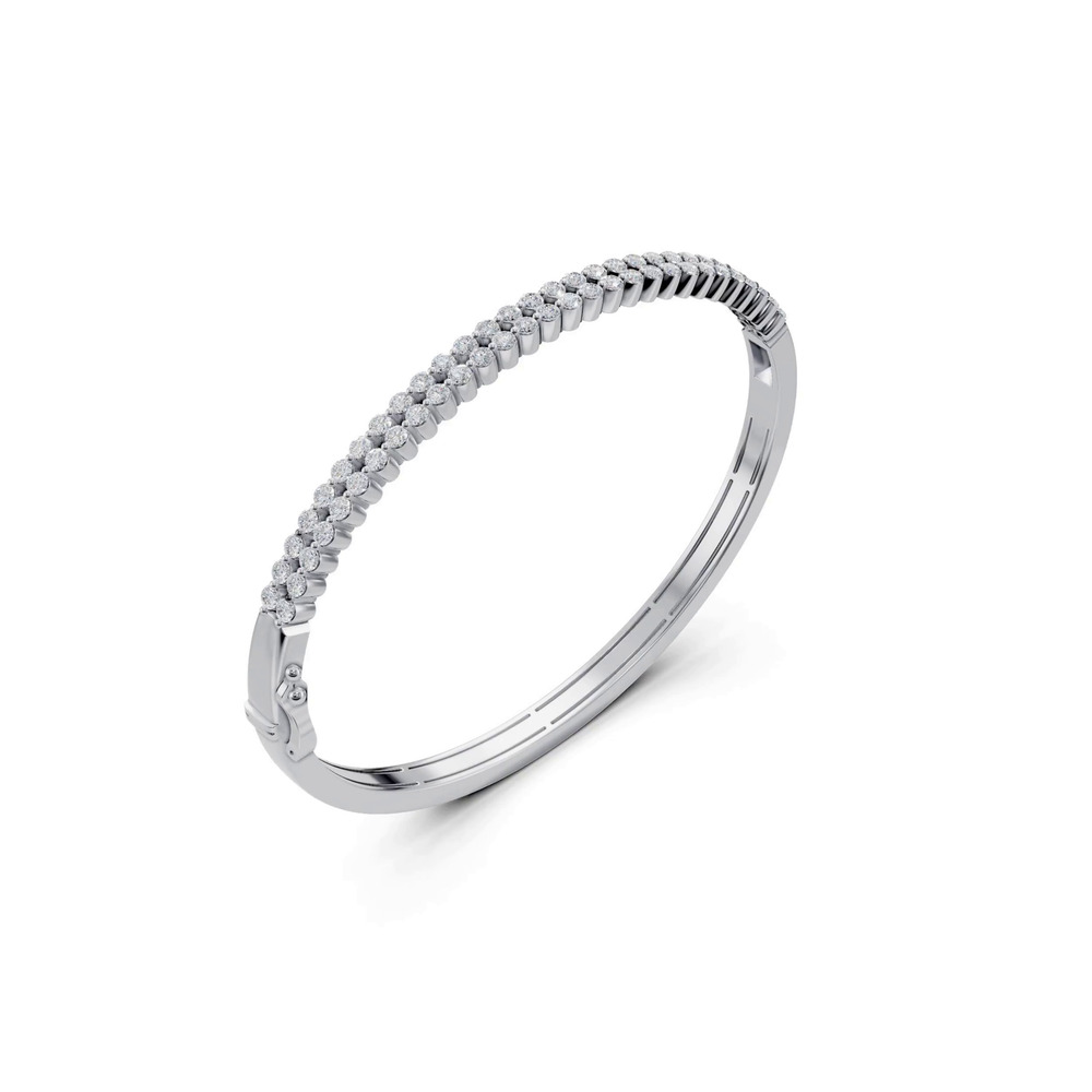 360 degree view of Double Row Lab Diamond Silver Bangle Bracelet