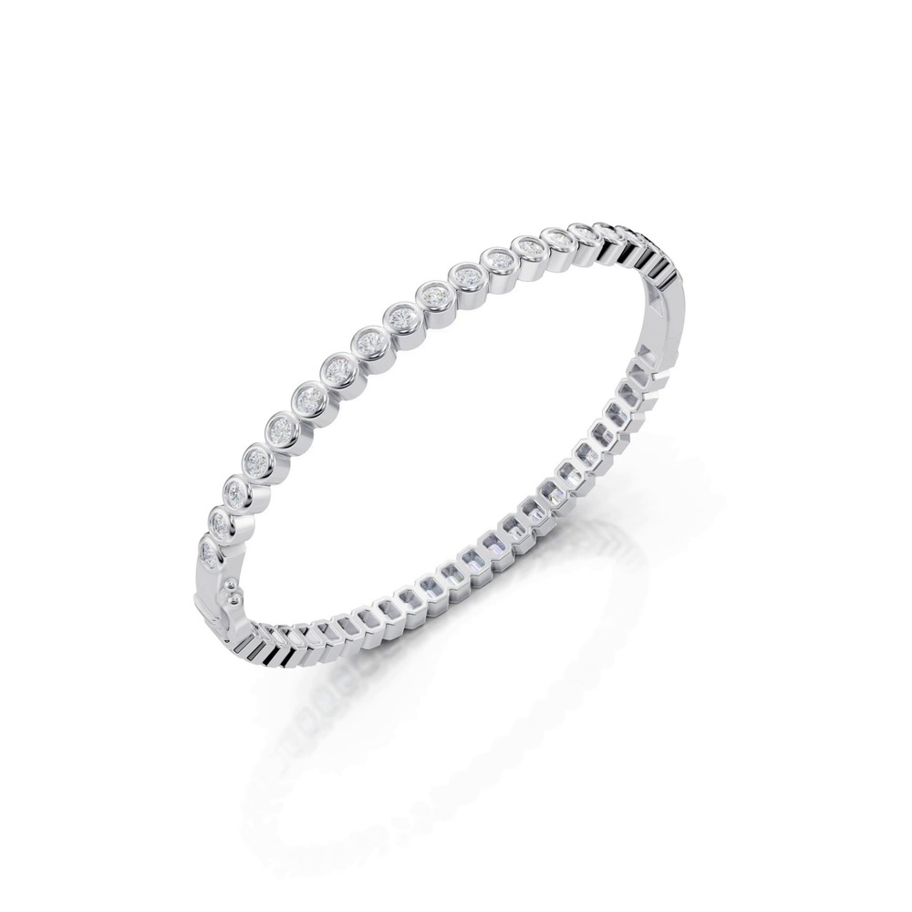 360 degree view of Reversible Round & Emerald Lab Diamond Silver Bangle Bracelet