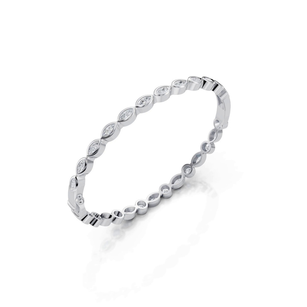360 degree view of Reversible Marquise & Round Lab Diamond Silver Bangle Bracelet