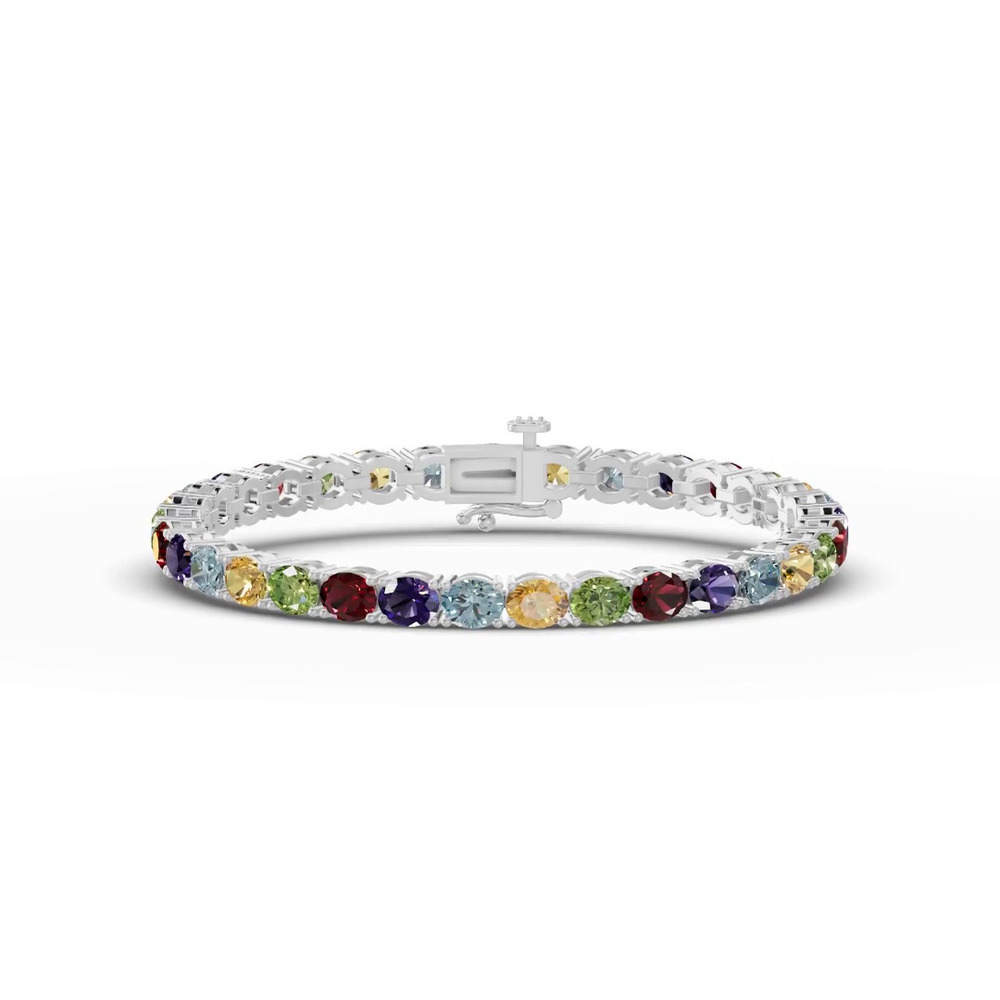 360 degree view of Oval Multicolor Gemstone Tennis Bracelet