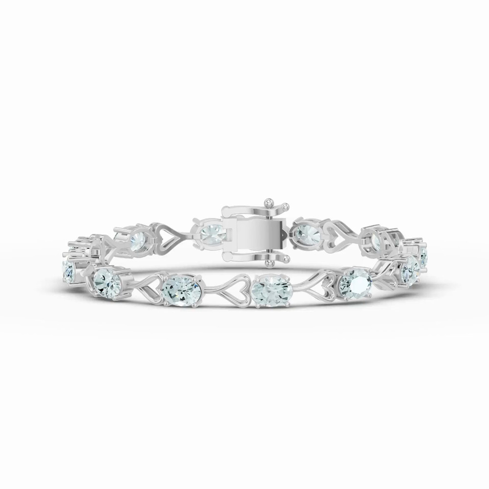 360 degree view of Oval Sky Blue Topaz Heart Link Bracelet