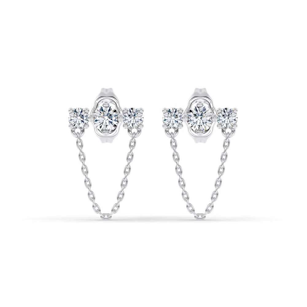 360 degree view of Three-Stone Lab Diamond Chain Drape Studs