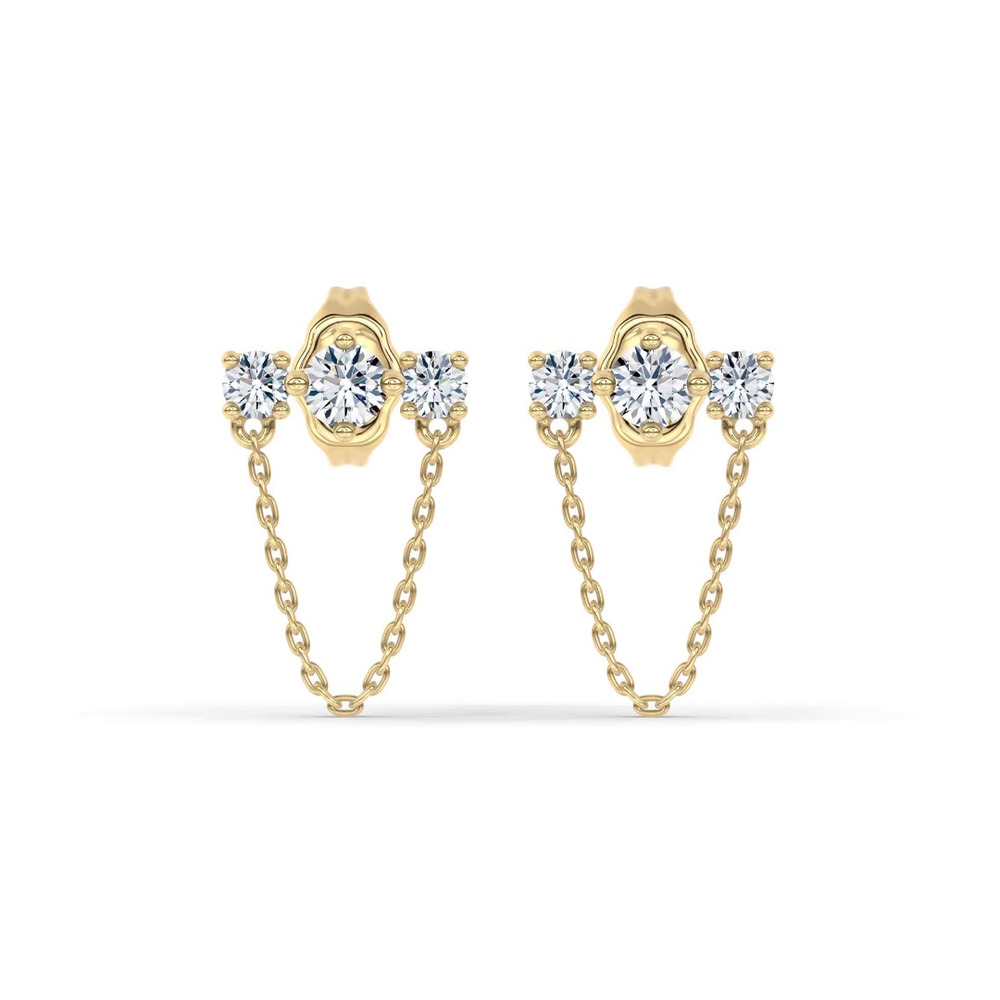 360 degree view of Three-Stone Lab Diamond Chain Drape Studs