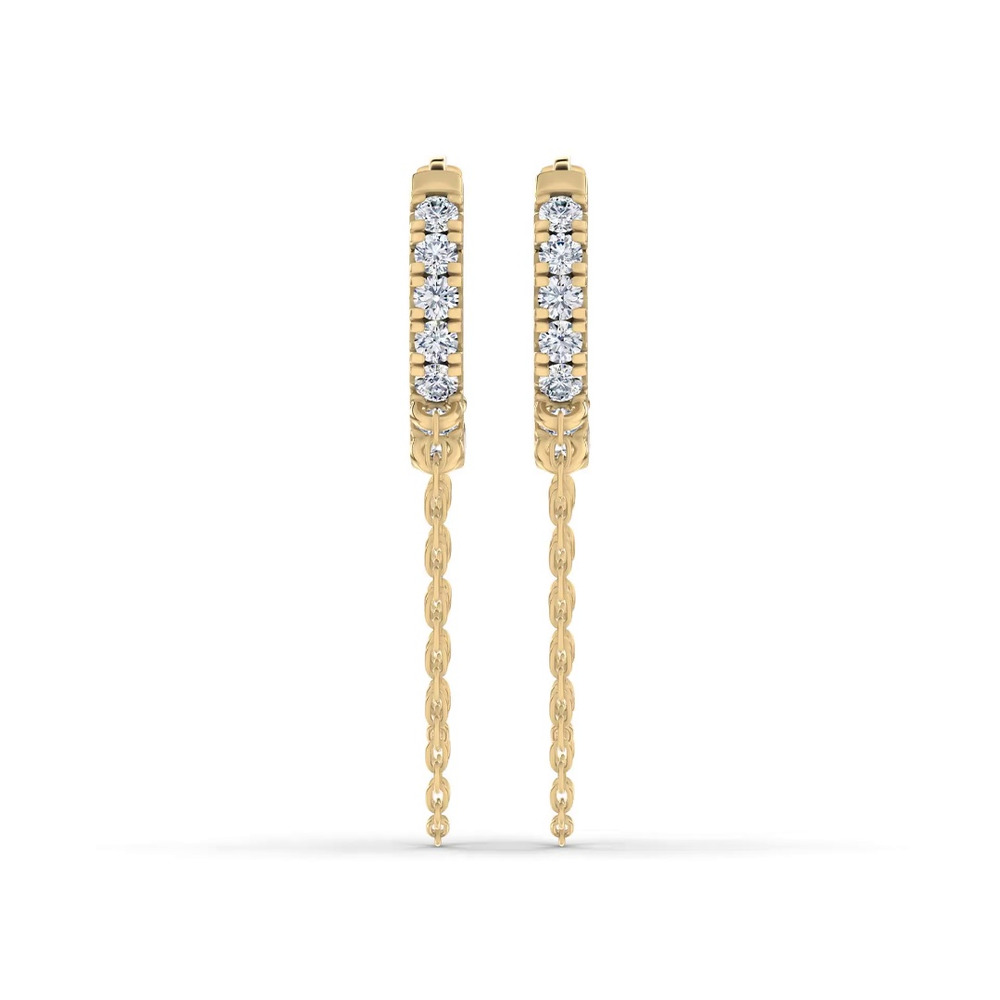 360 degree view of Pavé Lab Diamond Chain Drape Huggies