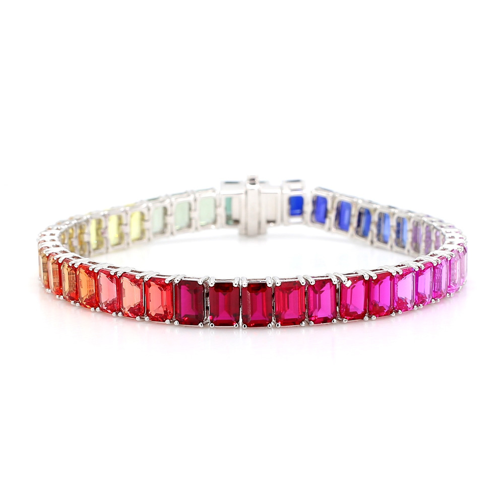 360 degree view of Rainbow Lab Sapphire Emerald Tennis Bracelet (28 ct. tw.)