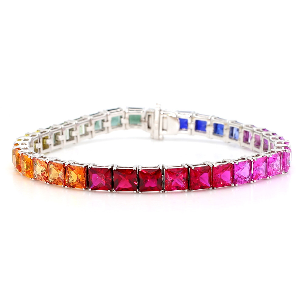 360 degree view of Rainbow Lab Sapphire Princess Tennis Bracelet (7 ct. tw.)