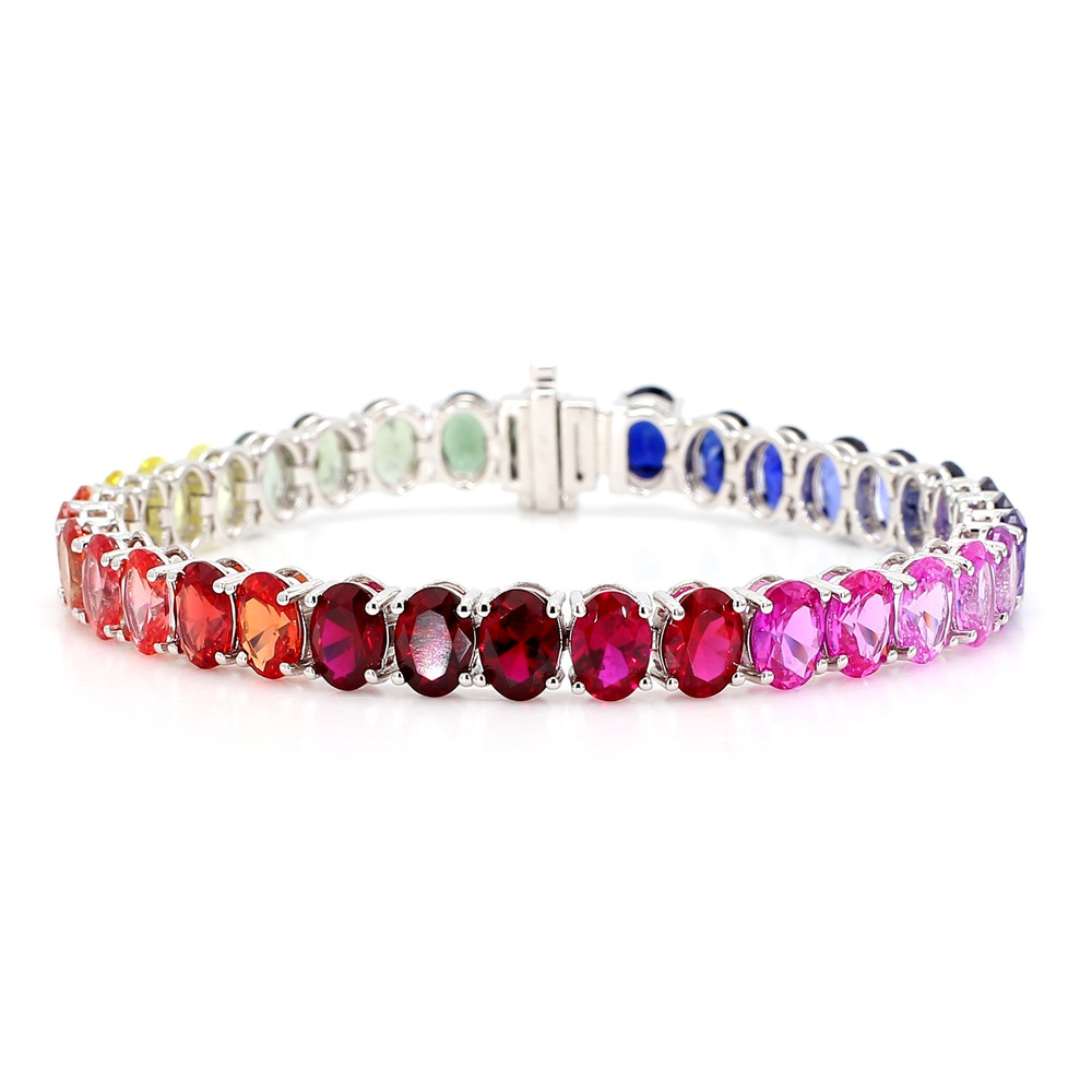 360 degree view of Rainbow Lab Sapphire Oval Tennis Bracelet (6 ct. tw.)