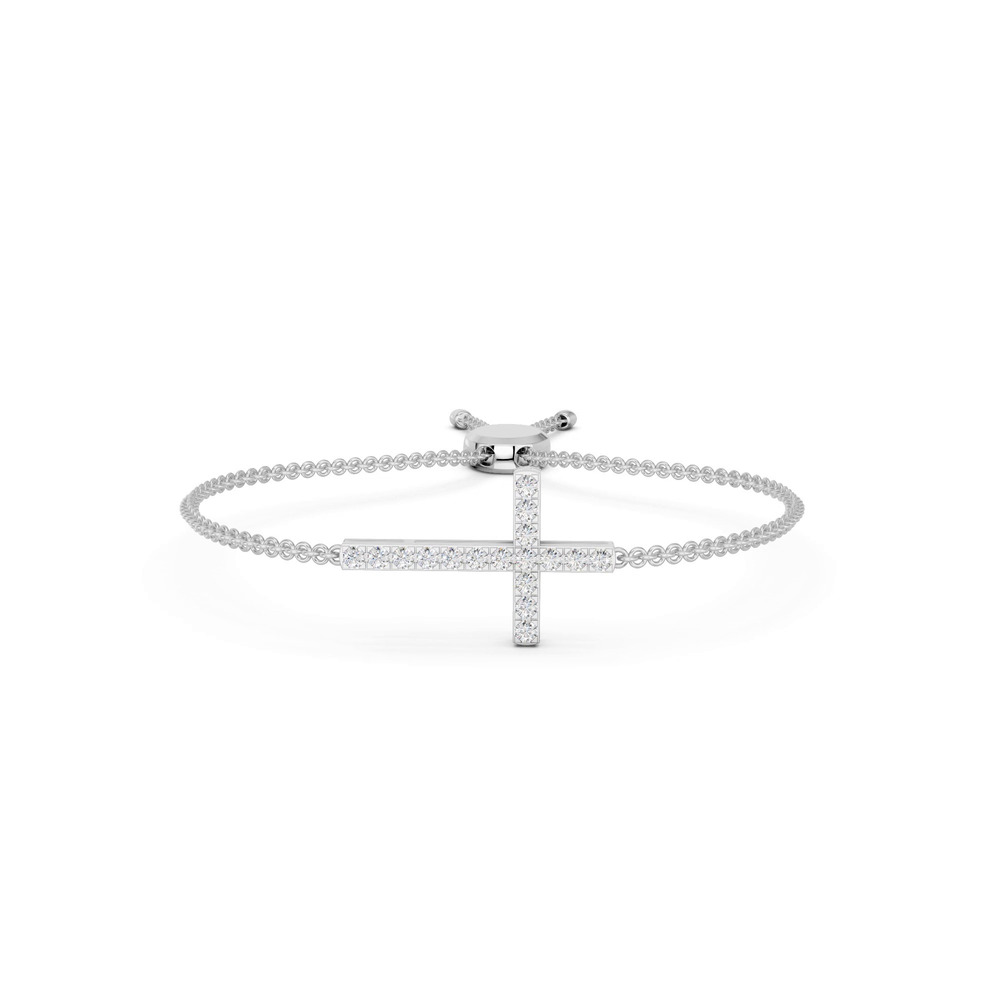 360 degree view of Horizontal Pavé Lab Diamond Cross Bolo Bracelet