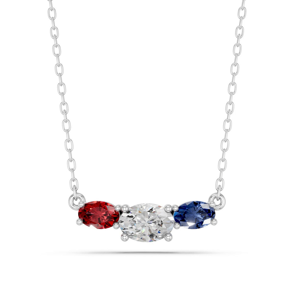 360 degree view of Patriotic Three-Stone Oval Lab Diamond Necklace