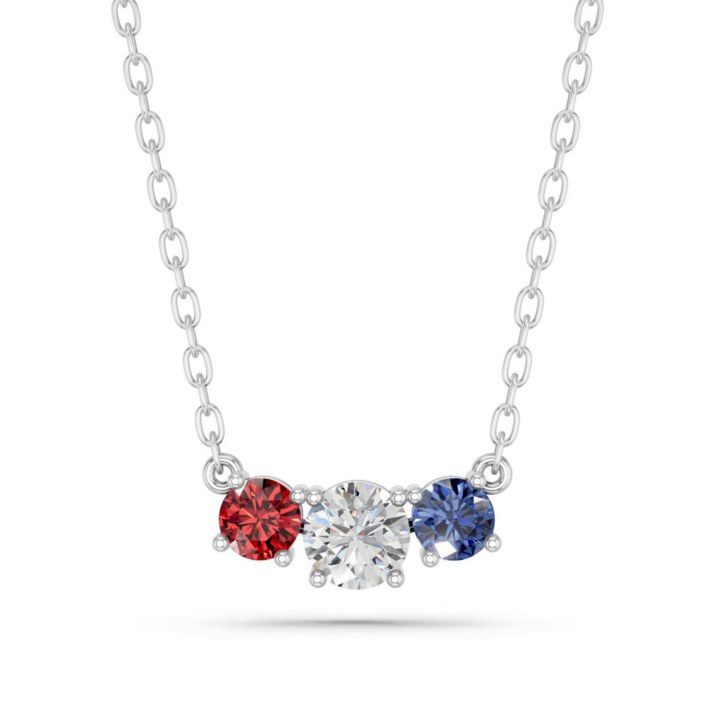 360 degree view of Patriotic Three-Stone Lab Diamond Necklace