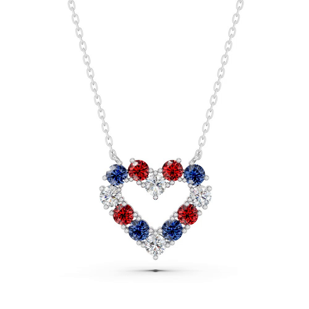 360 degree view of Patriotic Heart Lab Diamond Necklace