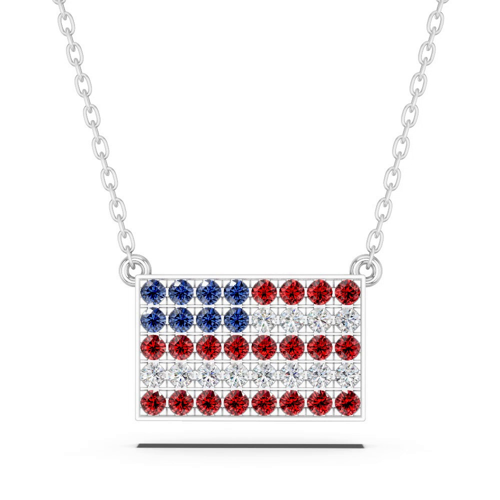 360 degree view of American Flag Lab Diamond Necklace