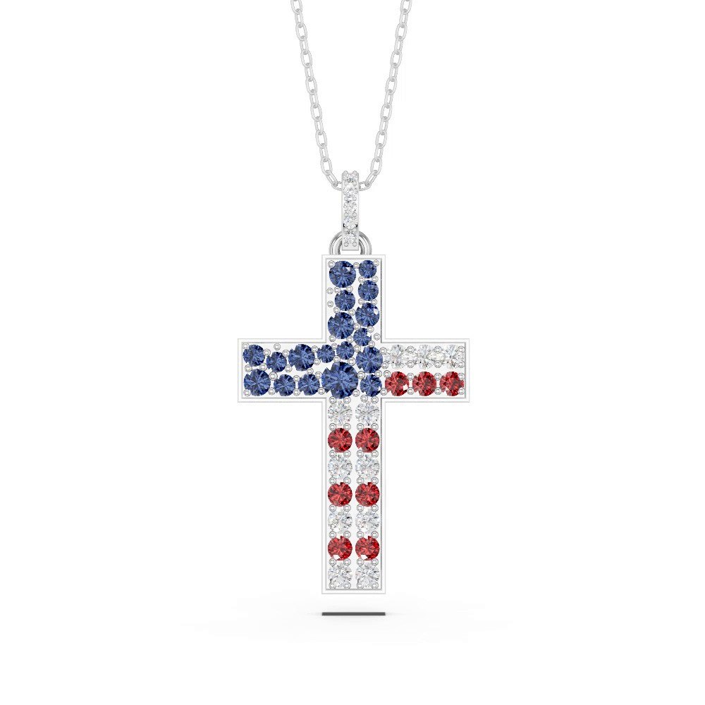 360 degree view of American Flag Lab Diamond Cross Necklace