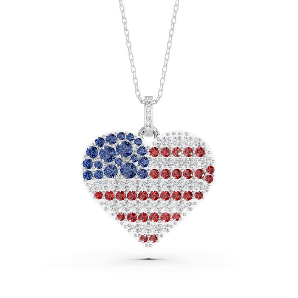 360 degree view of Stars & Stripes Heart Lab Diamond Necklace