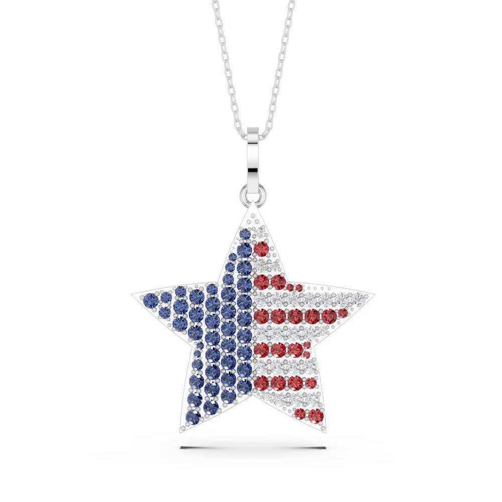 360 degree view of American Flag Lab Diamond Star Necklace