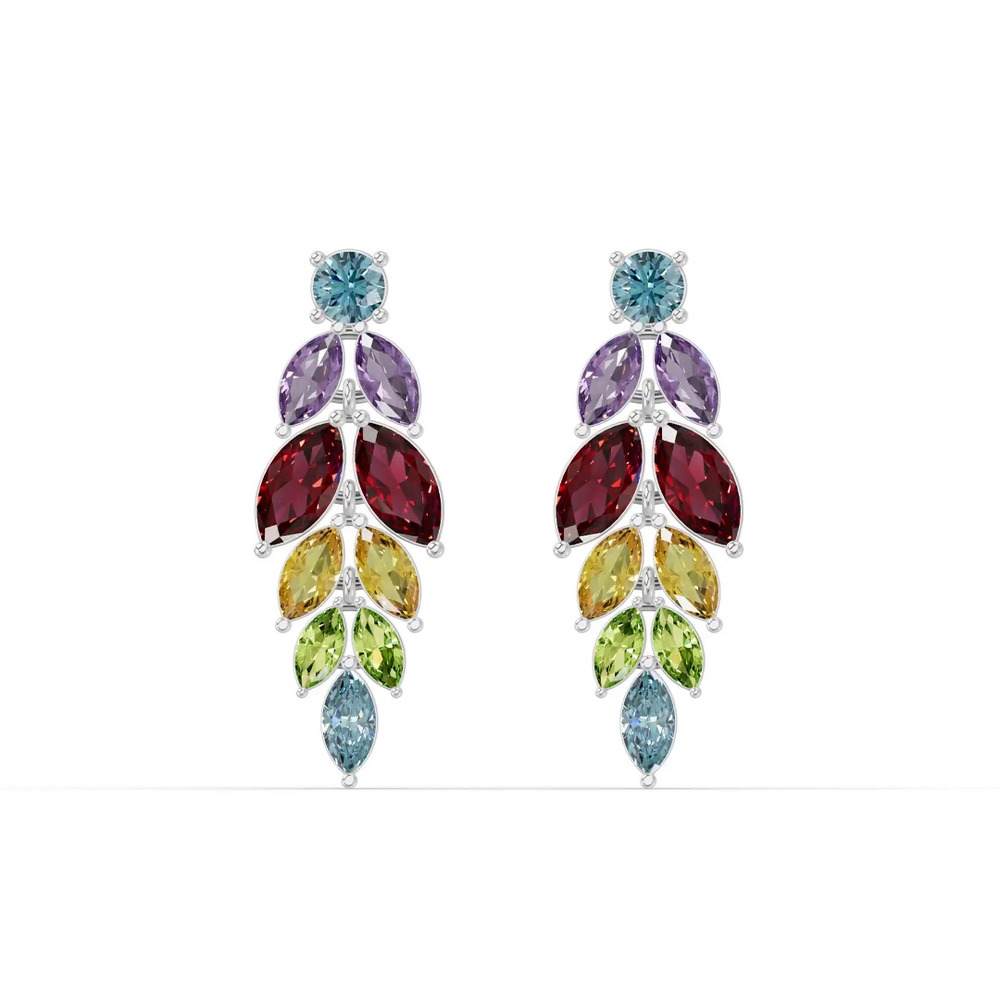 360 degree view of Multicolor Gemstone Feather Drop Earrings