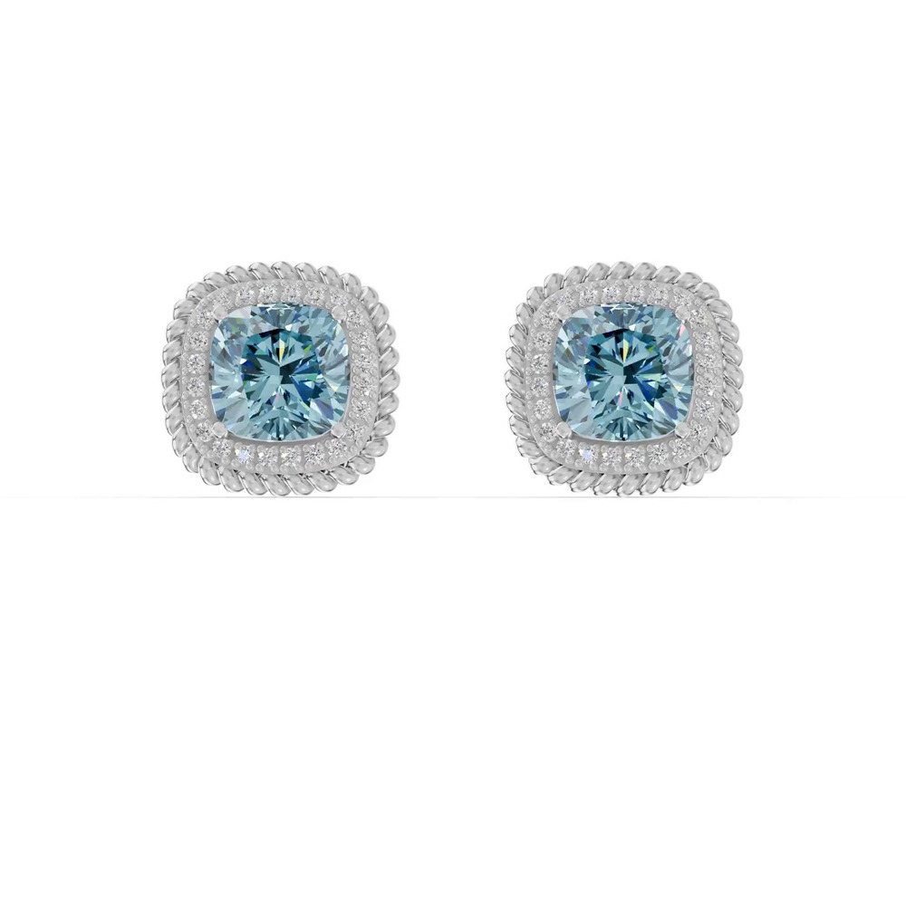360 degree view of Sky Blue Topaz and White Topaz Halo Stud Earrings