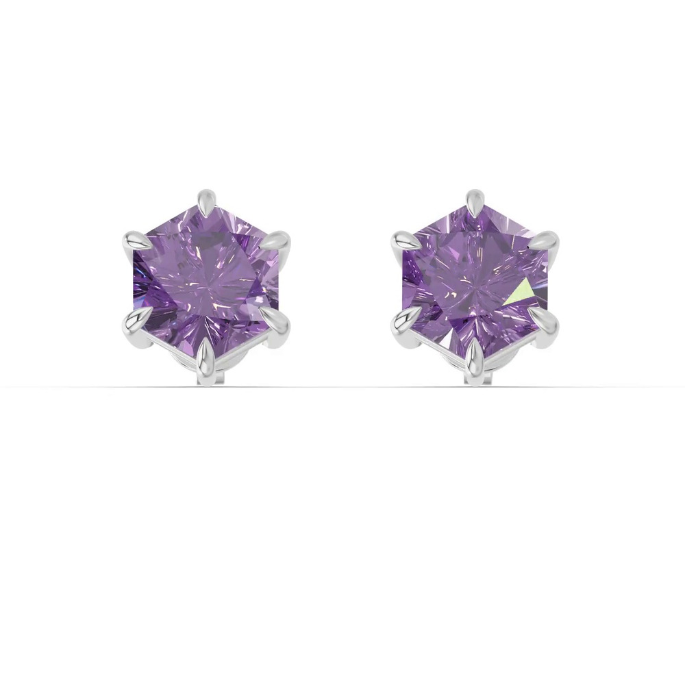 360 degree view of Hexagon Amethyst Stud Earrings