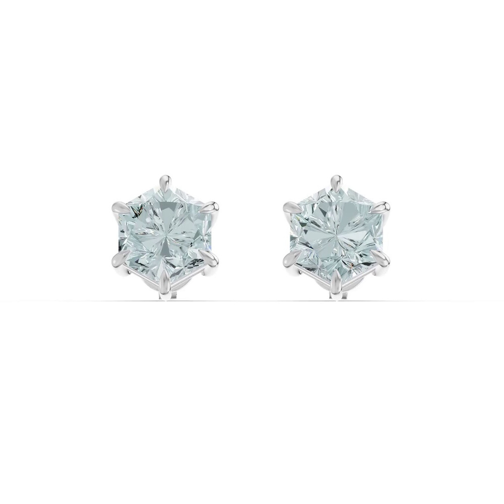 360 degree view of Hexagon Sky Blue Topaz Stud Earrings