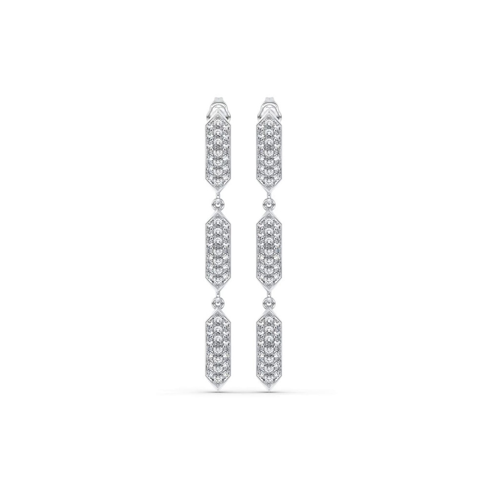 360 degree view of Corza Pavé Link Lab Diamond Silver Drop Earrings by Christian Siriano