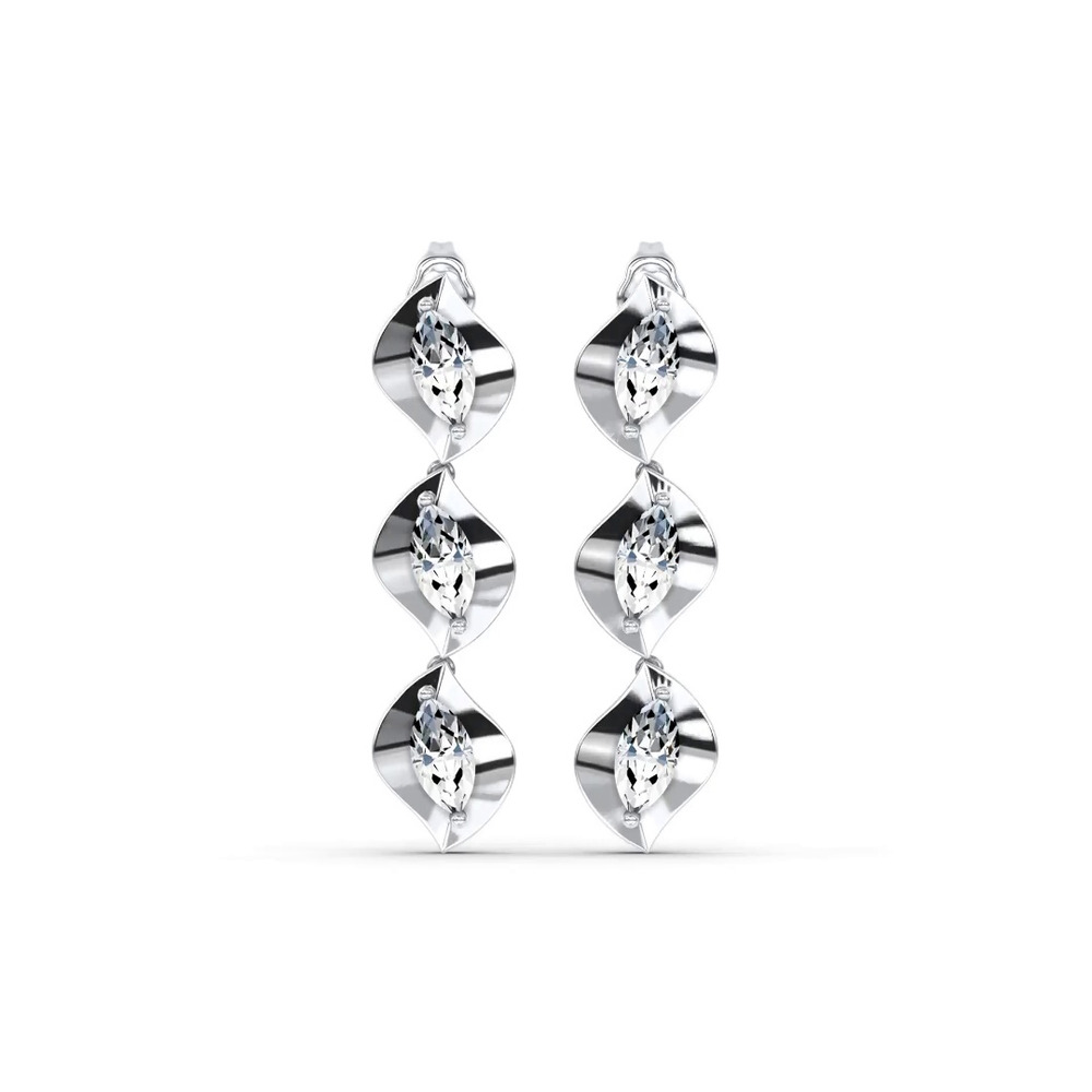 360 degree view of Draped Marquise Lab Diamond Silver Drop Earrings by Christian Siriano